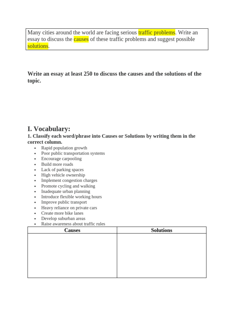 VSTEP - Causes and Solutions Essay | PDF | Traffic Congestion | Public ...
