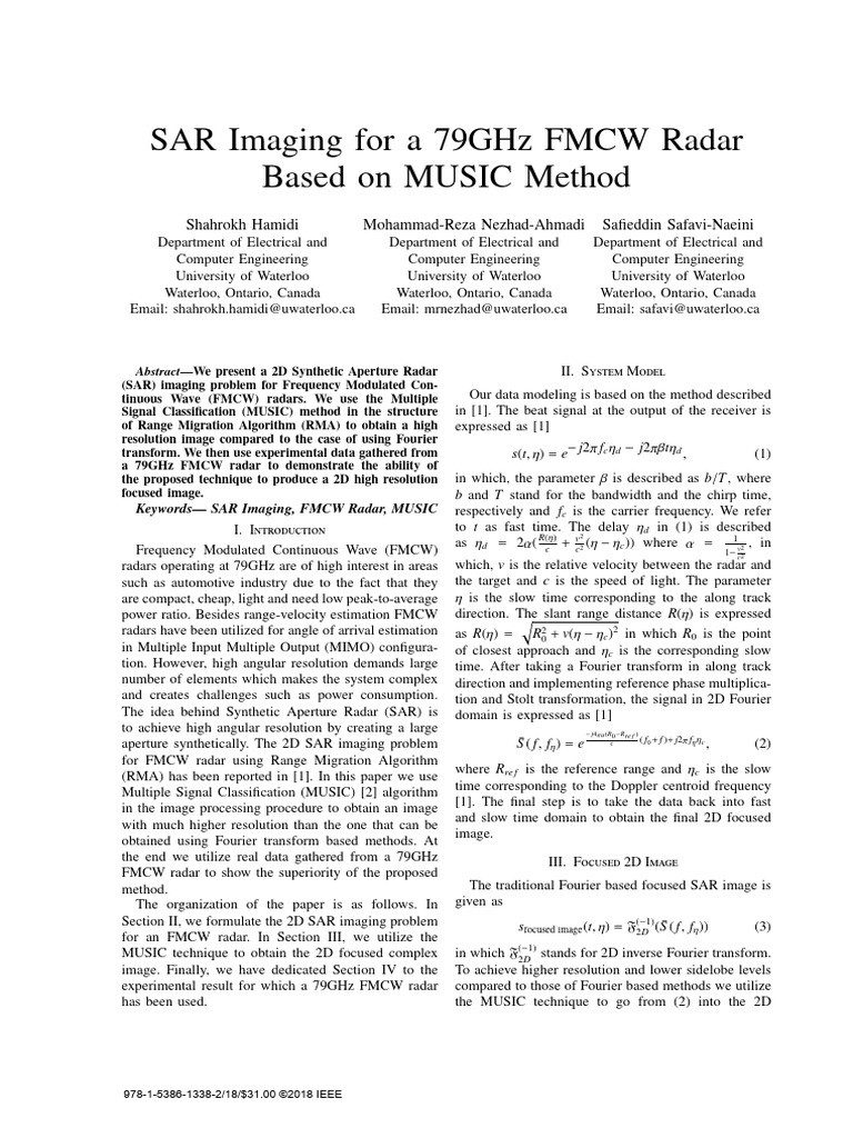 SAR Imaging For A 79GHz FMCW Radar Based On MUSIC Method | PDF ...