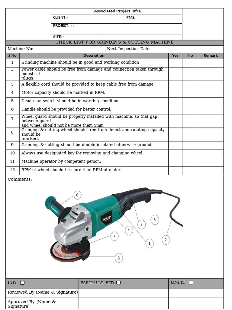 Hse - 02 Checklist For Grinding & Cutting Machine | PDF