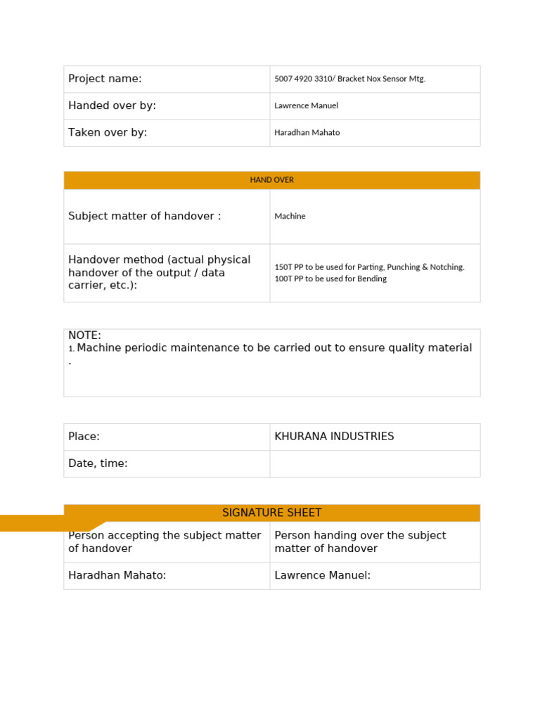 Handover Report Machine | PDF