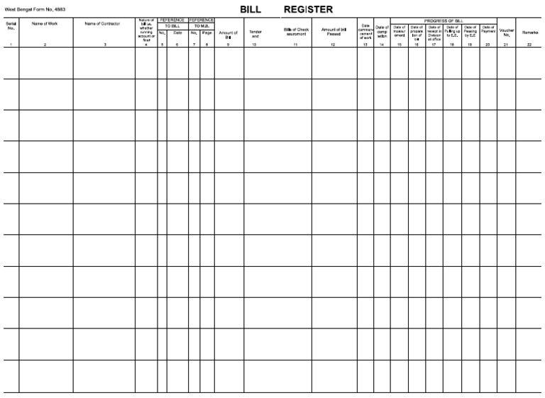 Bill Register Form 4883 | PDF