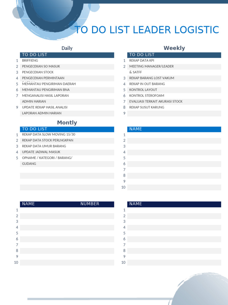 To Do List Leader Logistic | PDF