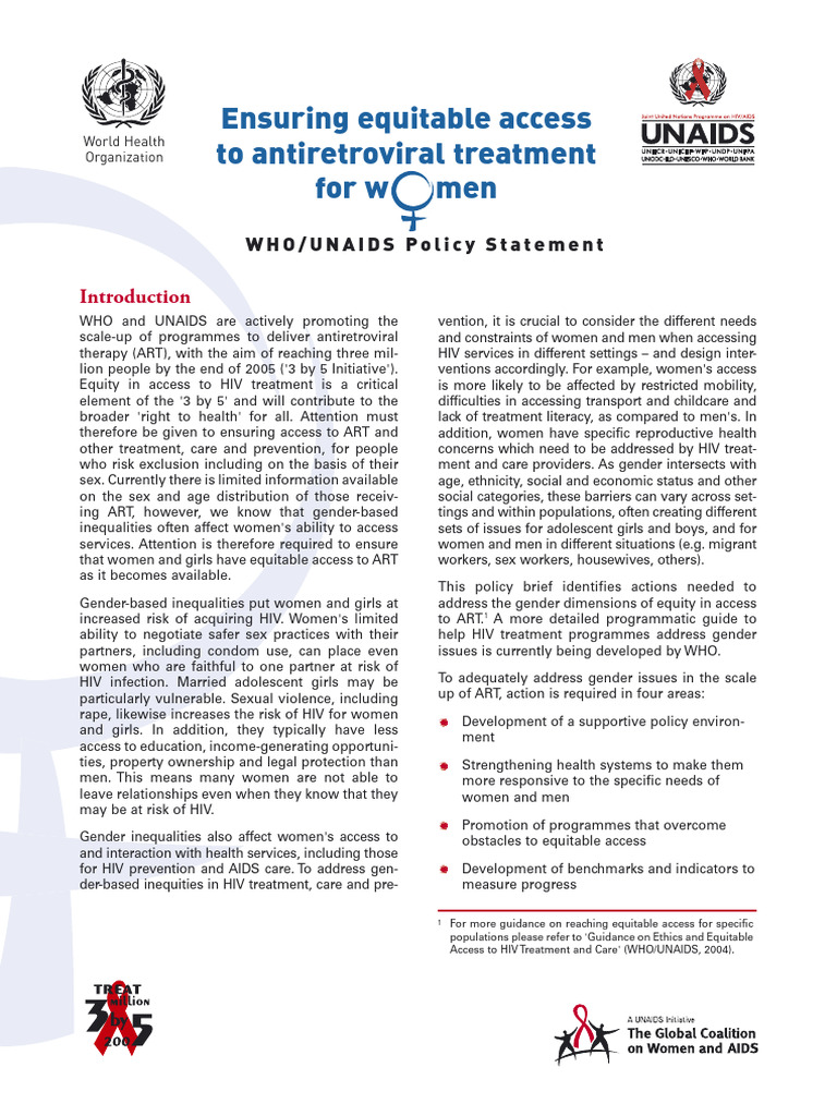 Equitable Access Who Unaids en 2004 | PDF | Woman | Public Health