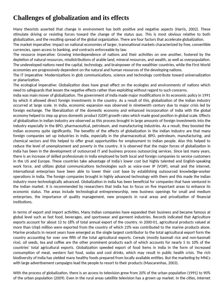 Unit 1 Challenges of Globalization and Its Effects | PDF ...
