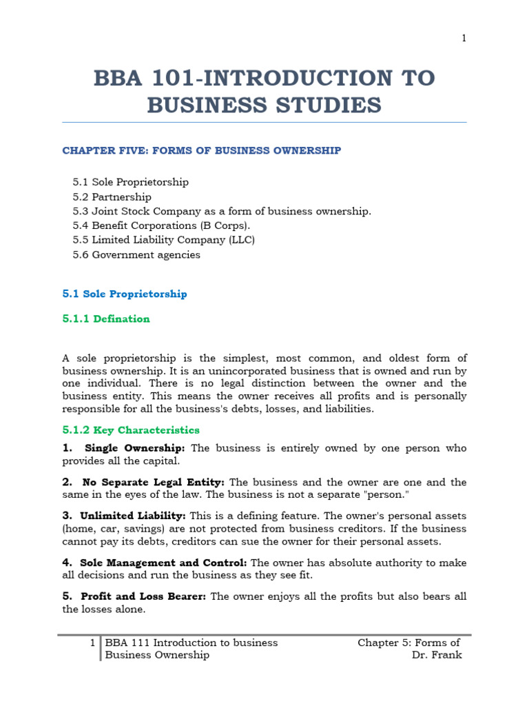 BBA 101 Chapter 5 Forms of Business | PDF | Limited Liability Company ...
