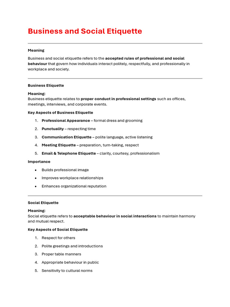 Business and Social Etiquette Unit 5 | PDF | Etiquette | Communication