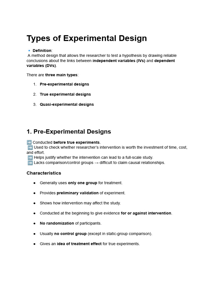 Types of Experimental Design | PDF | Experiment | Level Of Measurement