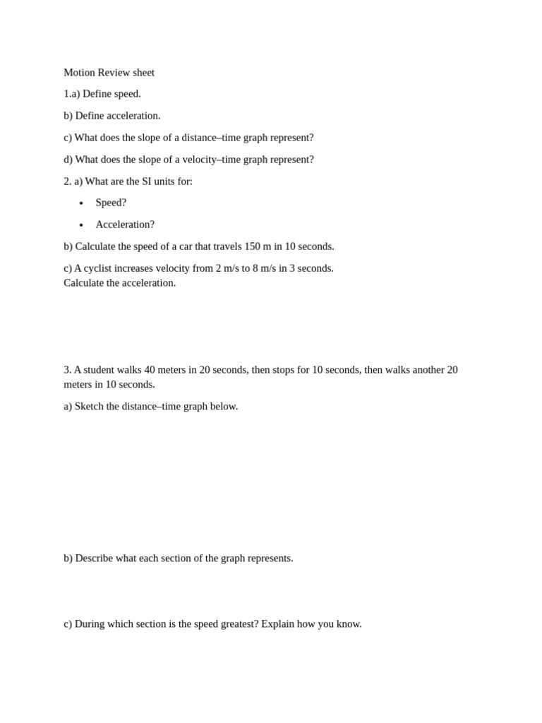 Motion Review Sheet | PDF