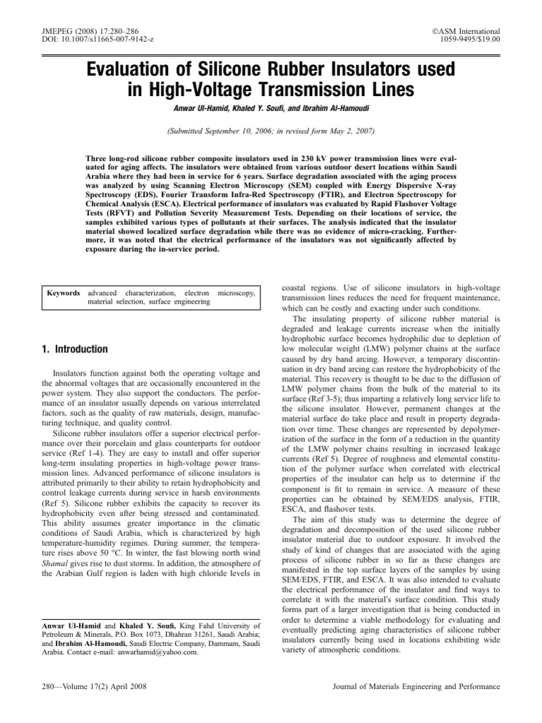Evaluation of Silicone Rubber Insulators Used | PDF | Insulator ...