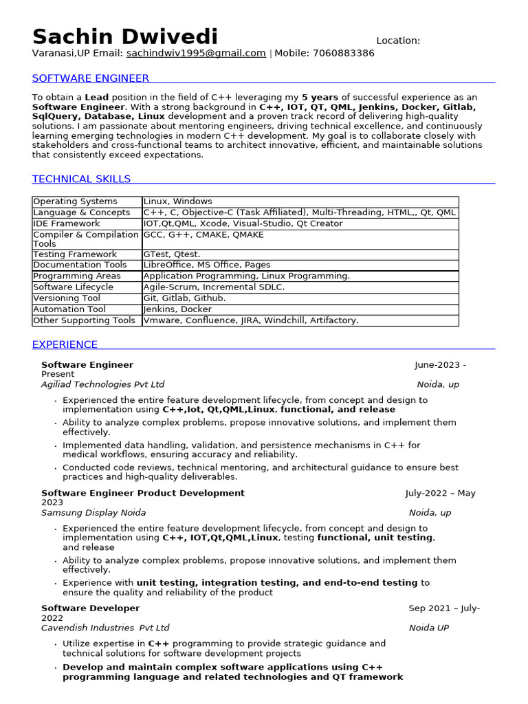 SachinDwivedi - Senior Linux + QT Developer - RCIT | PDF | Software ...