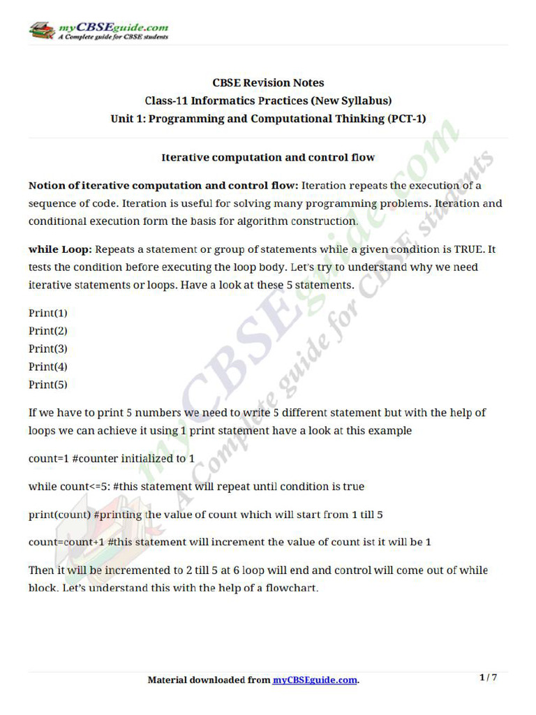 11 Ip Notes Iterative Computational Control Flow | PDF