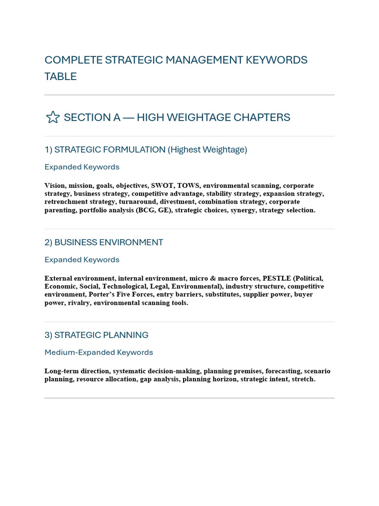 Strategic Management Key Words | PDF | Strategic Management | Swot Analysis