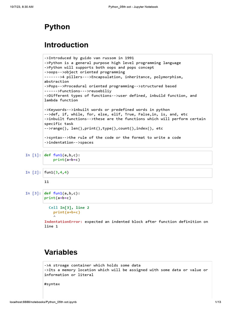 Python - 05th Oct - Jupyter Notebook | PDF | Python (Programming ...
