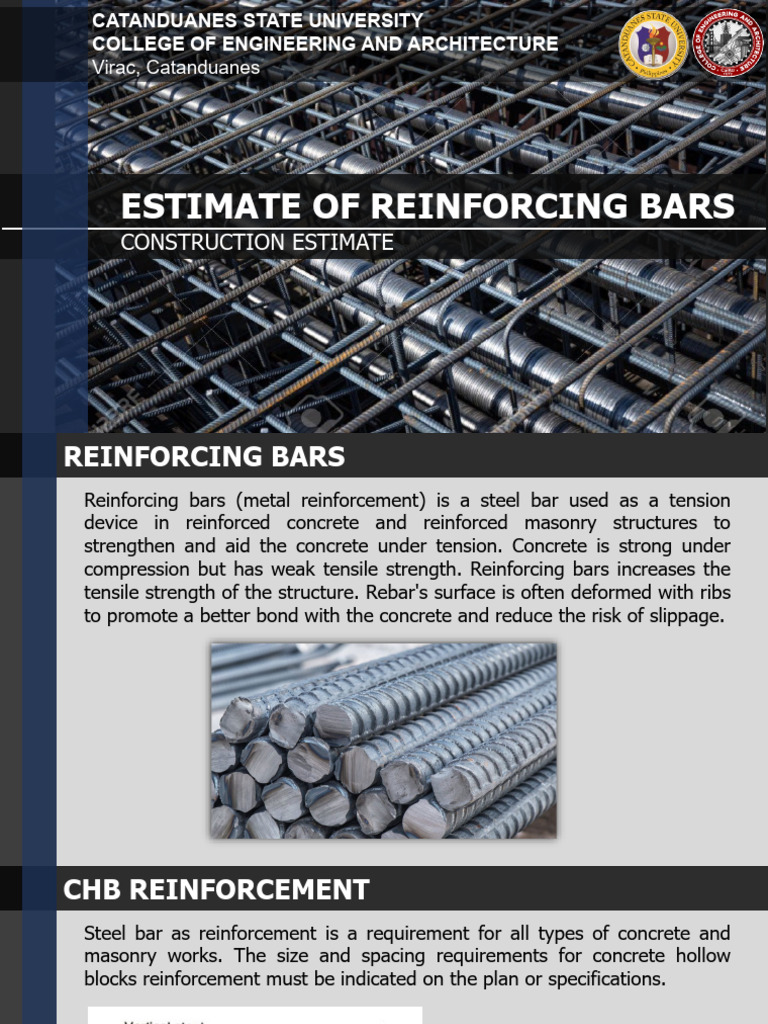 Estimate of Reinforcing Steel | PDF | Materials | Structural Engineering