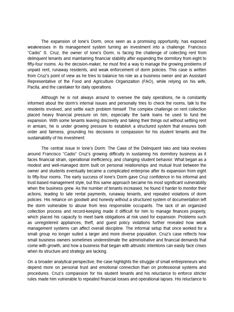 Case Study Ione's Dorm | PDF | Performance Indicator | Return On Investment