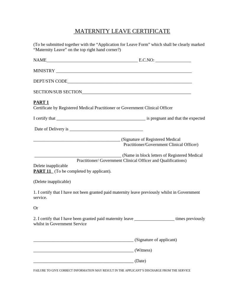 Maternity Leave Certificate | PDF