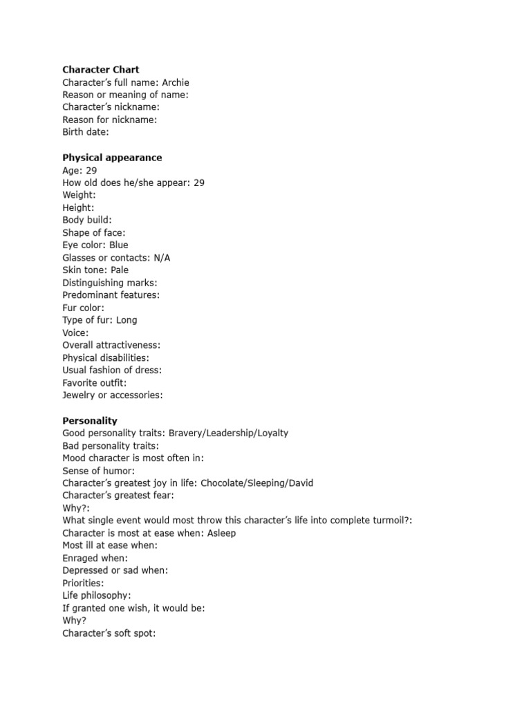 Character Chart | PDF