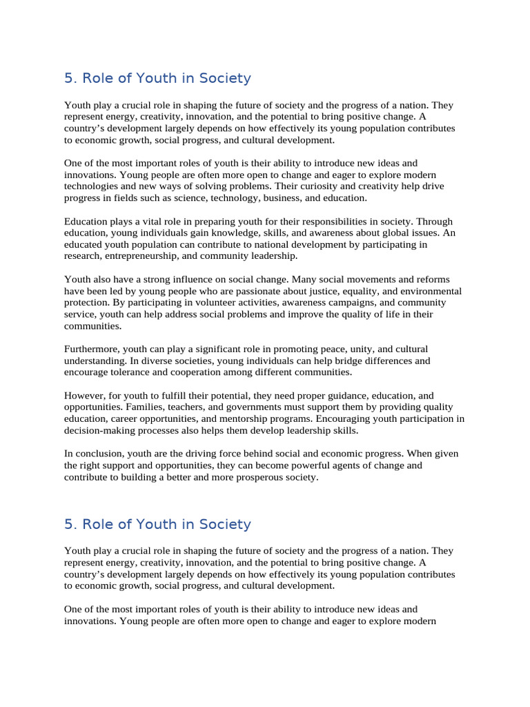 Role of Youth in Society | PDF | Creativity | Innovation