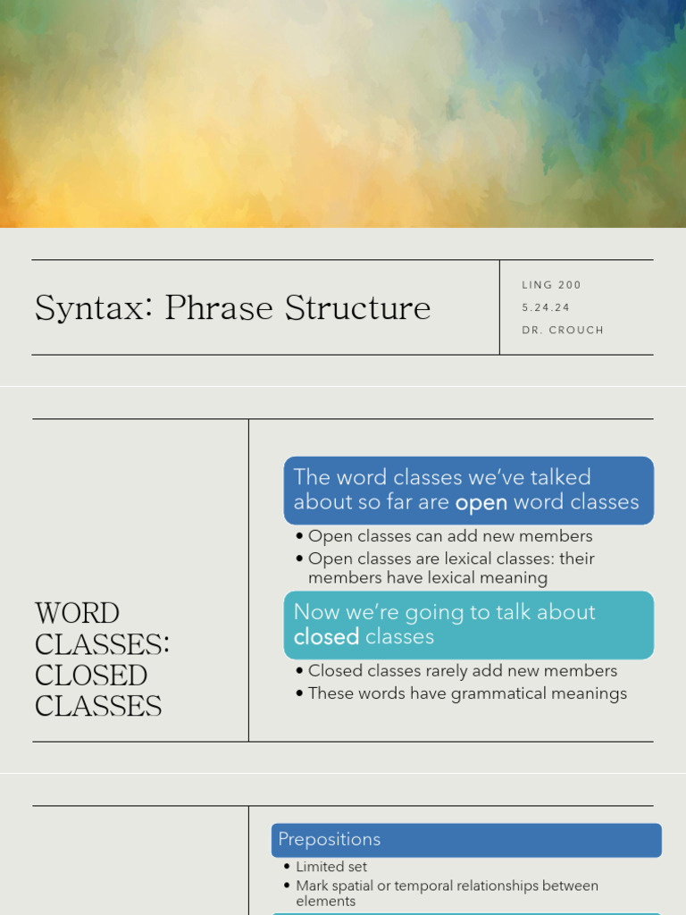 5.24.24 - Phrase Structure | PDF | Phrase | Part Of Speech