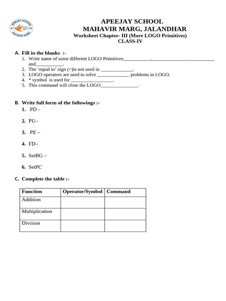 Chapter 3 Worksheet | PDF