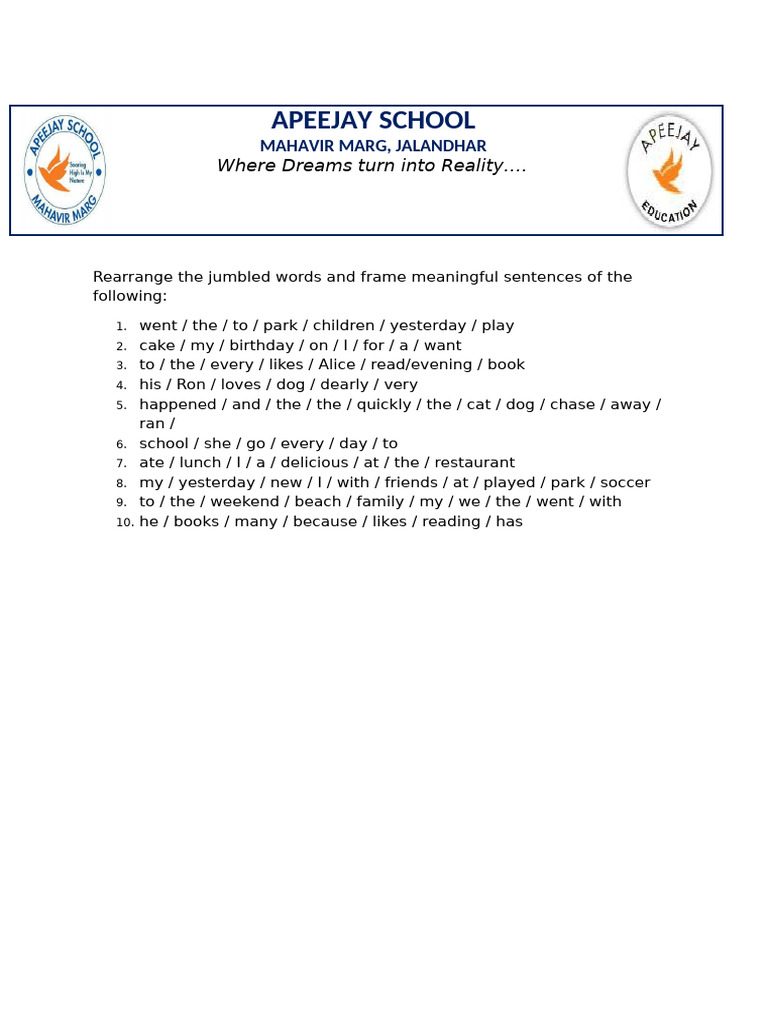 Ws Jumbled Words Class 4 | PDF