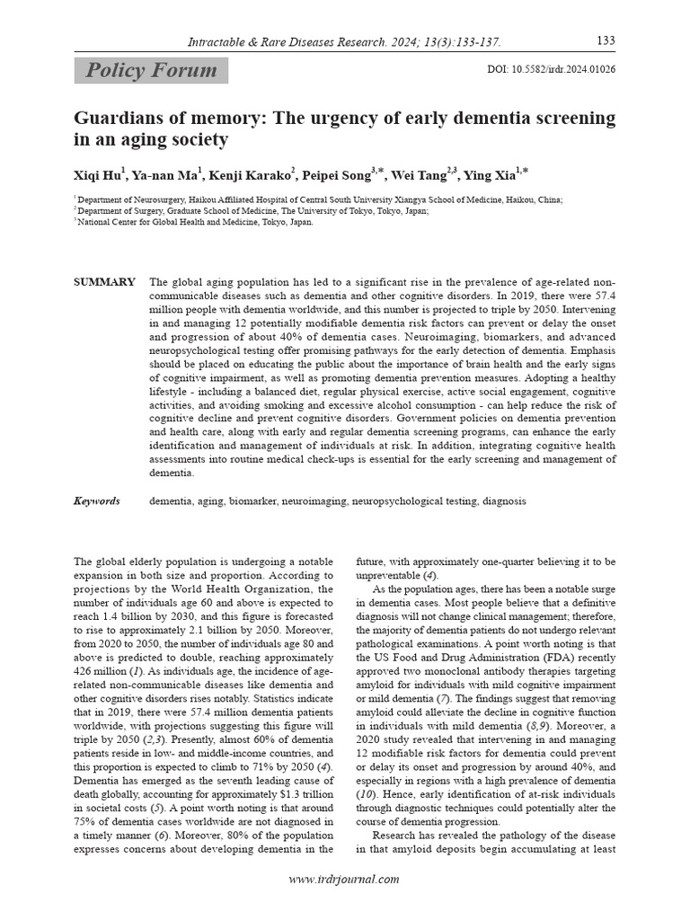 Guardians of Memory - The Urgency of Early Dementia Screening in An ...