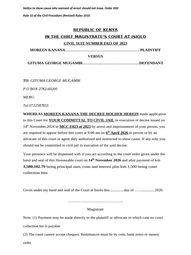 Notice To Show Cause Why Warrant of Arrest Should Not Issue | PDF