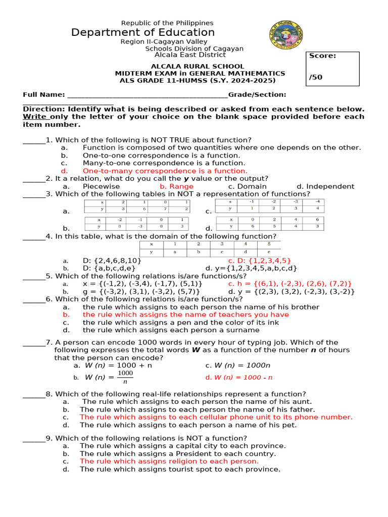 Me General Mathematics | PDF | Function (Mathematics) | Mathematics