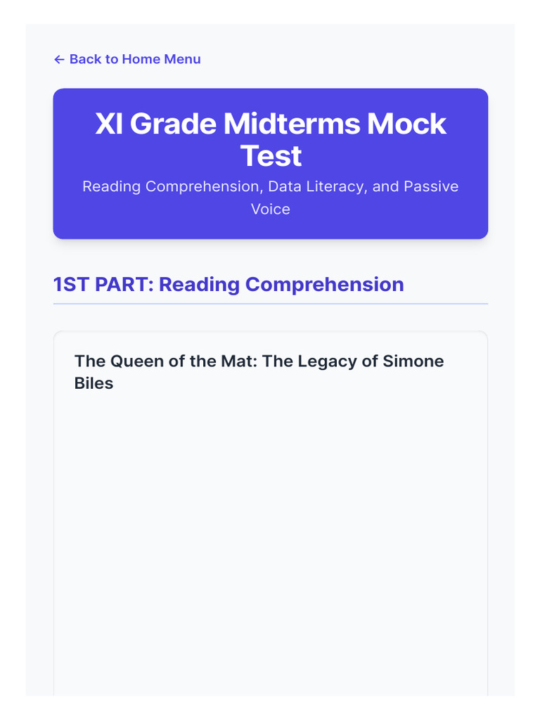 XI Grade Midterms Mock Test Key | PDF | Simone Biles | Adolescence