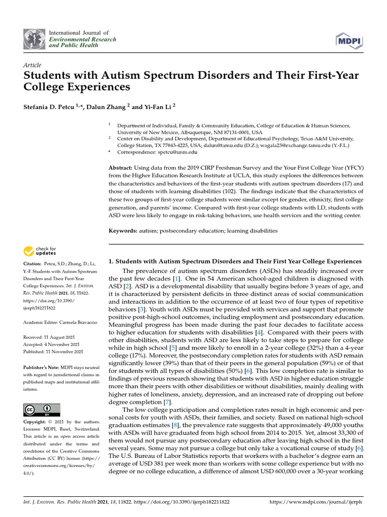 Students With Autism Spectrum Disorders and Their | PDF | Autism ...