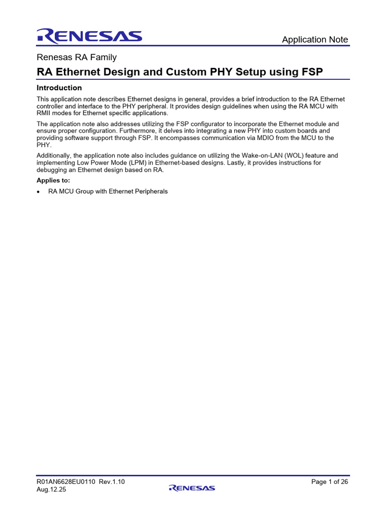 RA Ethernet Design and Custom PHY Setup Using FSP | PDF ...