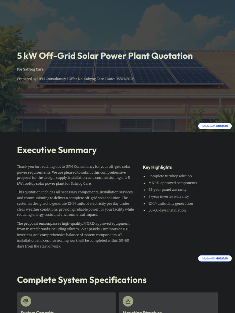 5 KW Off Grid Solar Power Plant Quotation | PDF | Off The Grid | Solar ...