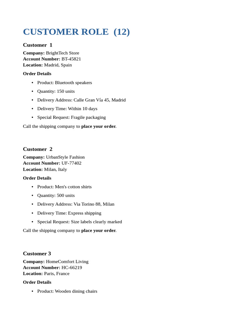 Roles - Placing Orders - Speaking | PDF | Cargo | Freight Transport