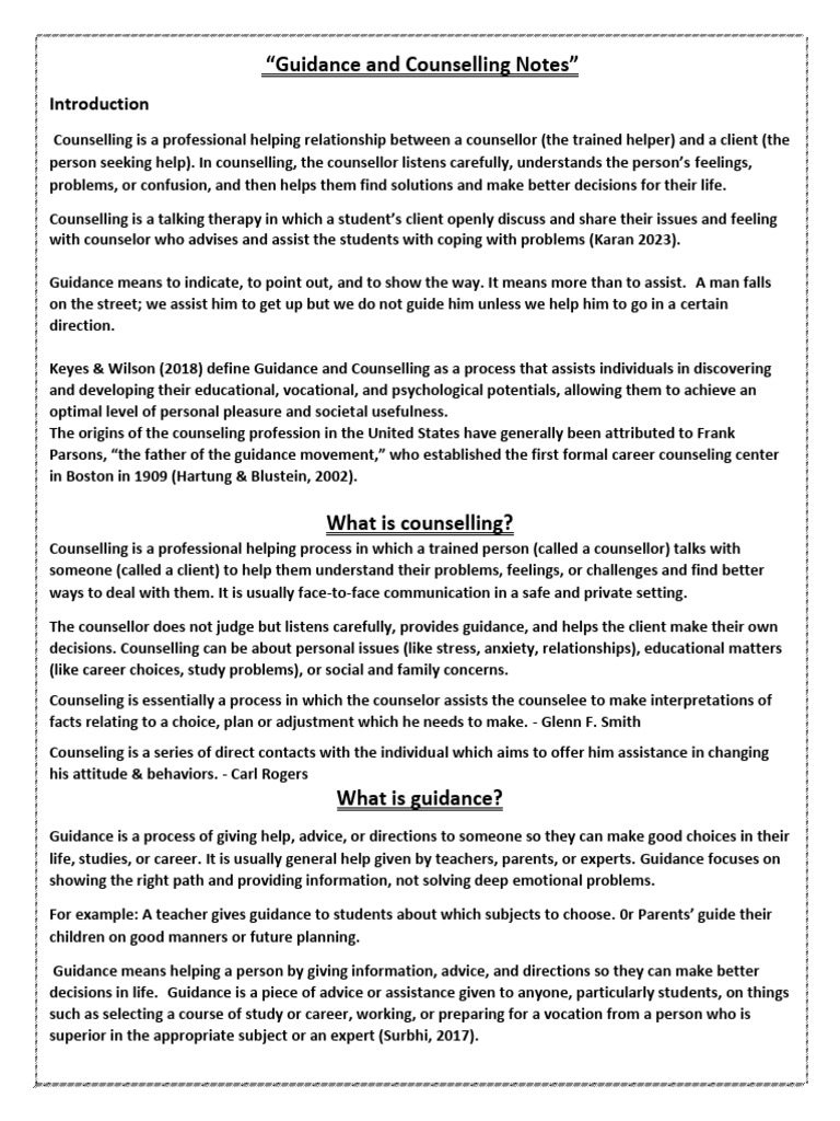 Guidance and Counselling Notes (1) | PDF | Psychotherapy | Counseling ...