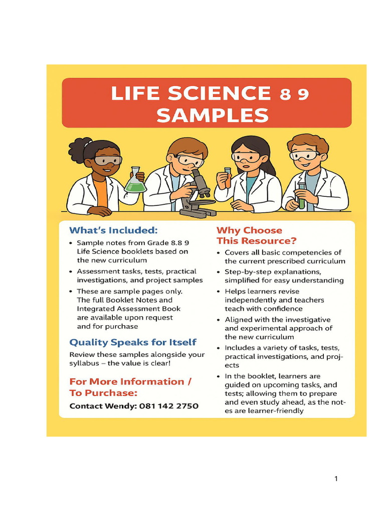 Life Science Grade 8 & 9 Booklet Notes + Intergrated Tasks Samples ...