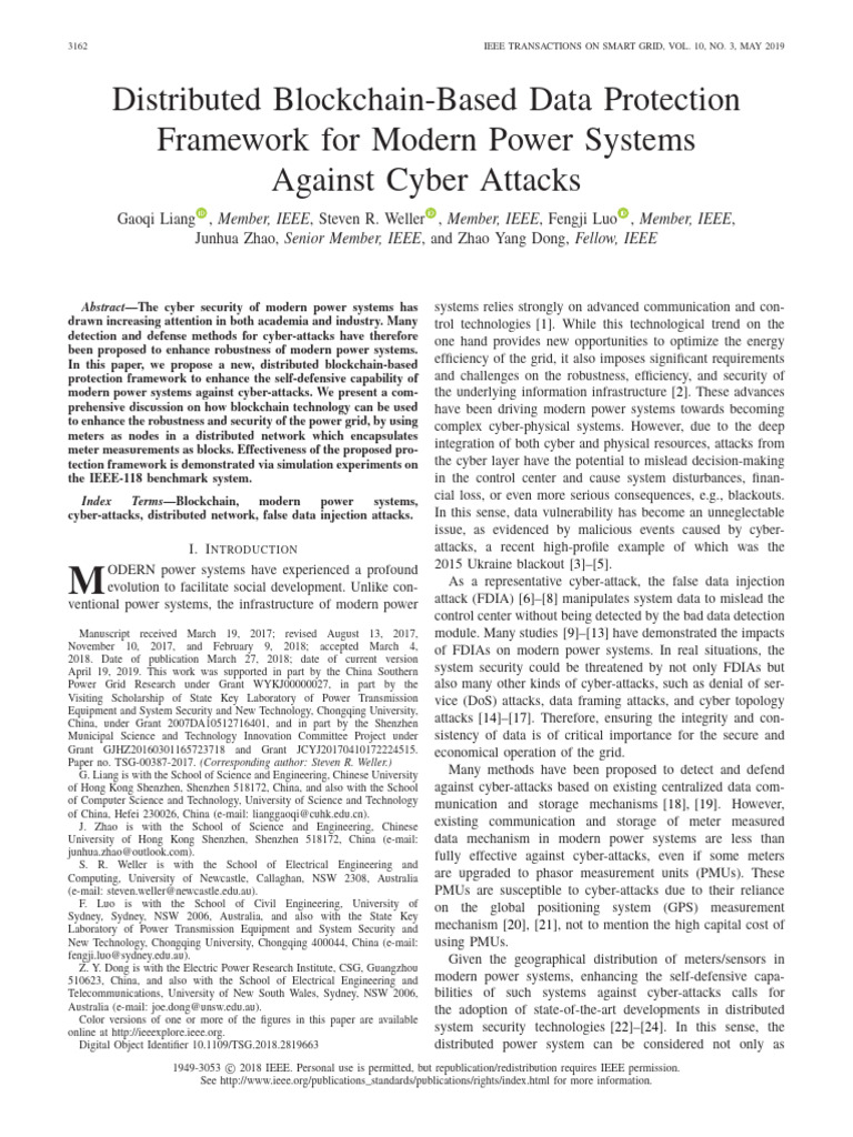 Distributed Blockchain-Based Data Protection Framework for Modern Power ...