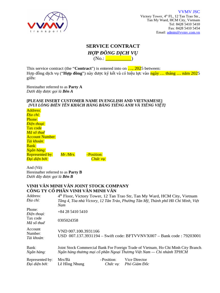 Service Contract Form Bmt-Vvmv-11.2025 | PDF