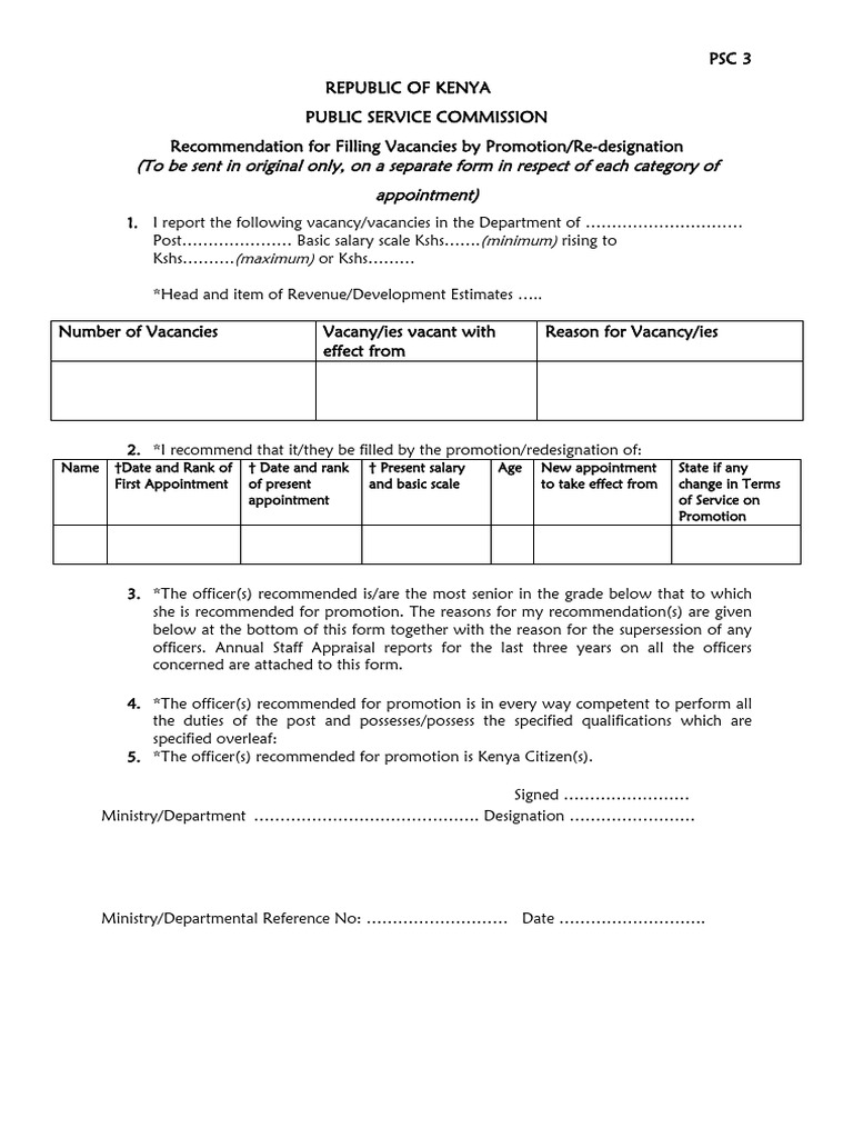 PSC 3 Form | PDF | Government | Career & Growth
