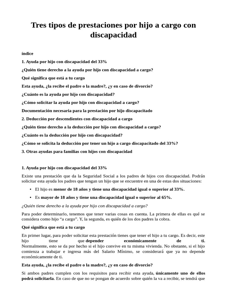 Tres Tipos de Prestaciones Por Hijo A Cargo Con Discapacidad | PDF ...