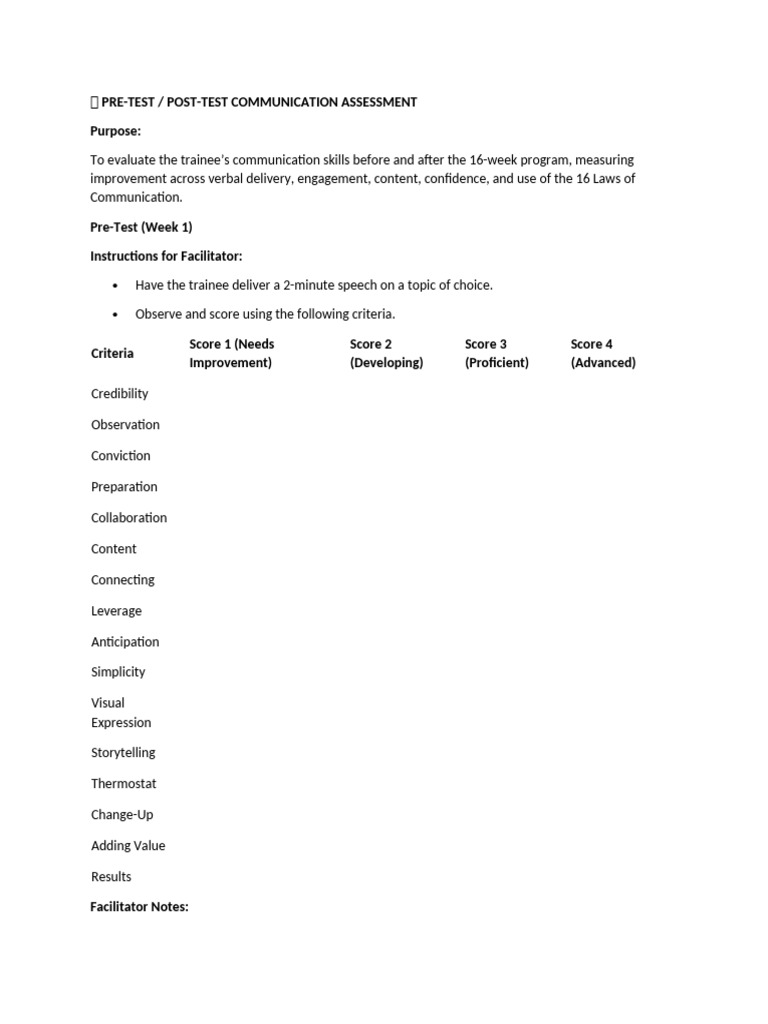 ? Pre Test Post Test Communication Assessment | PDF