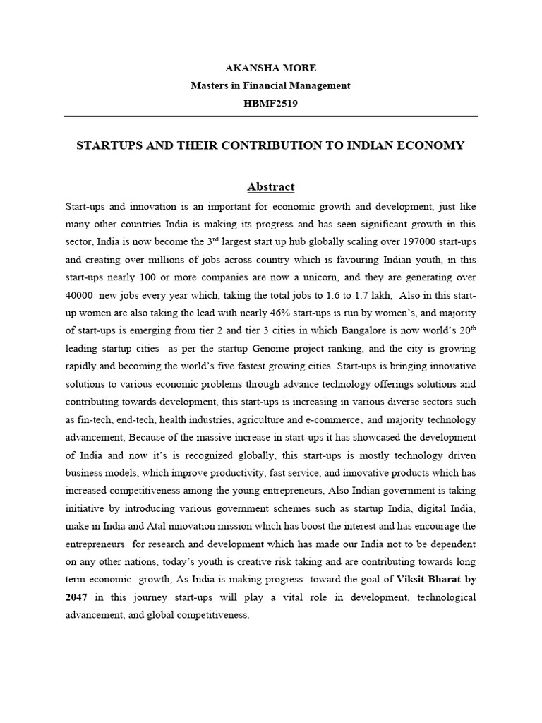 Startups and Its Impact On Indian Economy | PDF | Startup Company ...