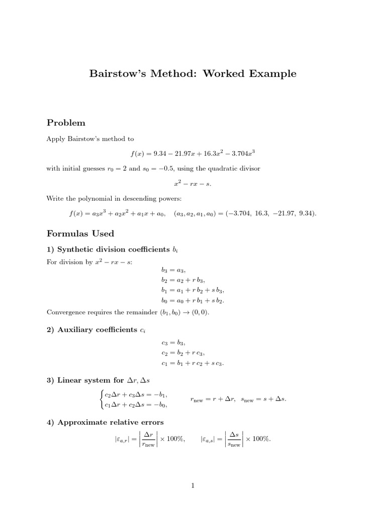 Bairstow Method Example Math | PDF | Arithmetic | Algorithms And Data ...