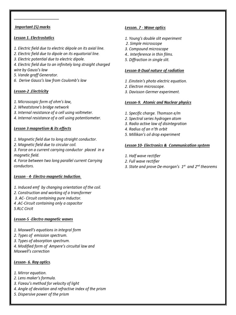 XII Phy Imp 3 0 5 Marks Edited | PDF | Inductor | Optics