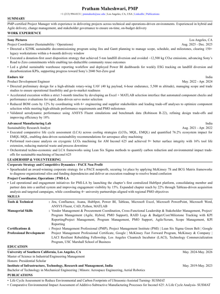 Pratham Maheshwari, PMP Resume | PDF | Project Management | Strategic ...
