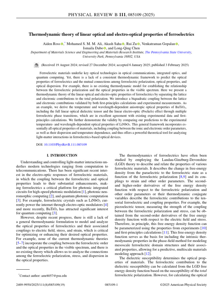 Thermodynamic Theory of Linear Optical and Electro-Optical Properties ...