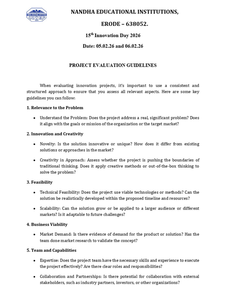 Project Evaluation Guidelines and Rubrics | PDF | Innovation | Prototype