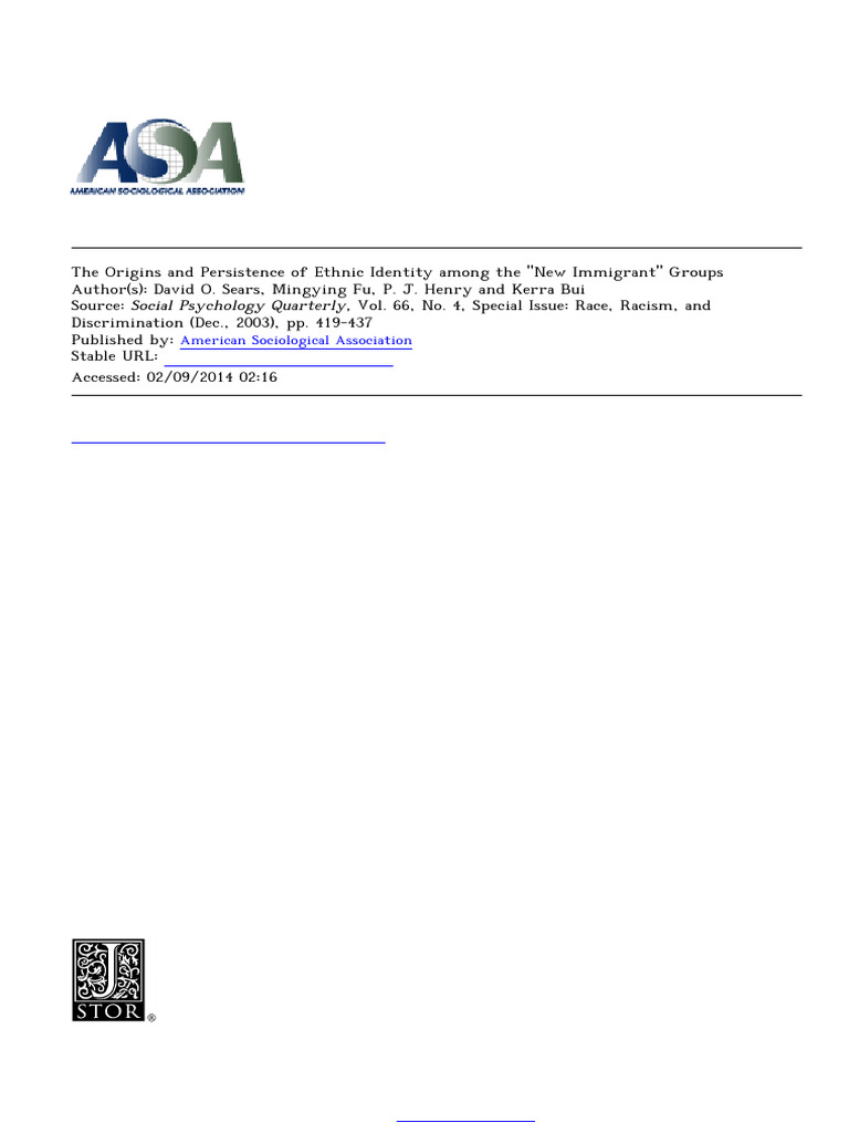 The Origins and Persistence of Ethnic Identity Among The New Immigrant ...