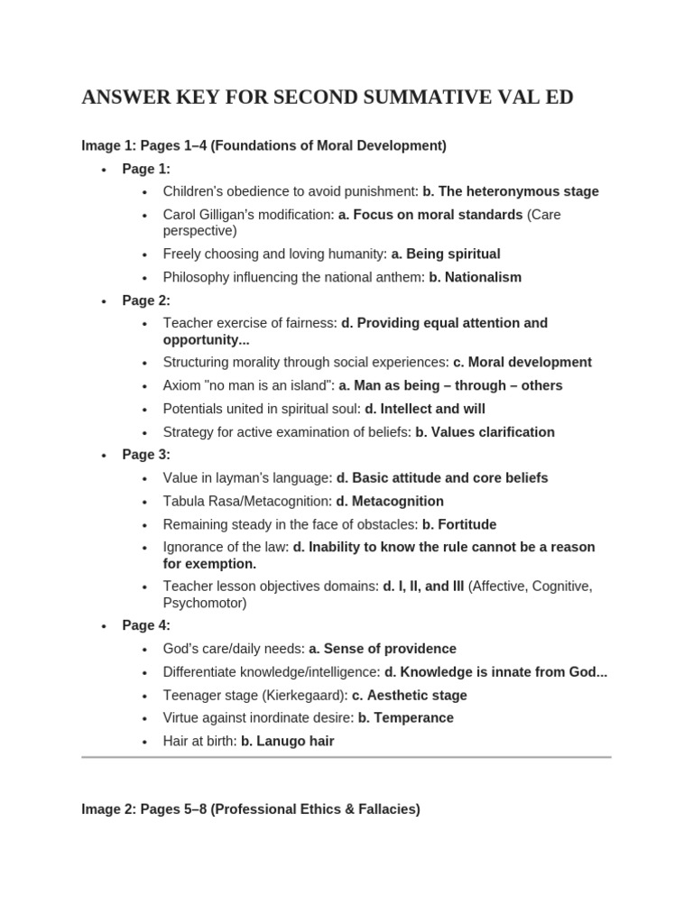 Answer Key For Second Summative Val Ed | PDF | Reason | Value (Ethics)