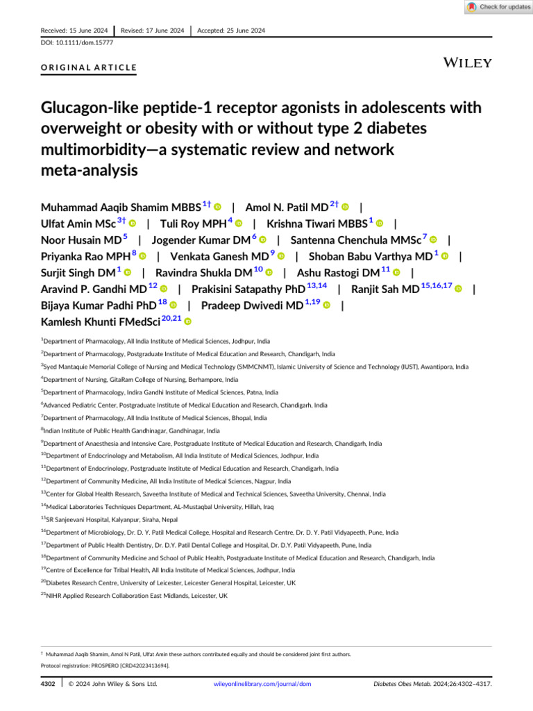 Diabetes Obesity Metabolism - 2024 - Shamim - Glucagon Like Peptide 1 ...