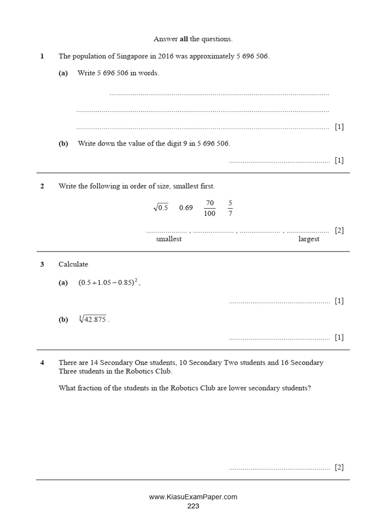 ST Gabriel's Secondary 1 G1 Math 2017 MYE P2 With ANS | PDF